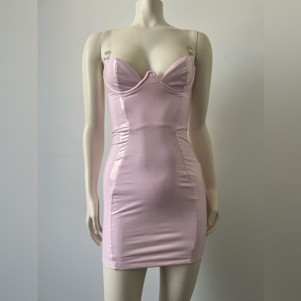 **SOLD*** Oh Polly Pastel Pink Vinyl Bodycon Mini Dress - Picture 2 of 10